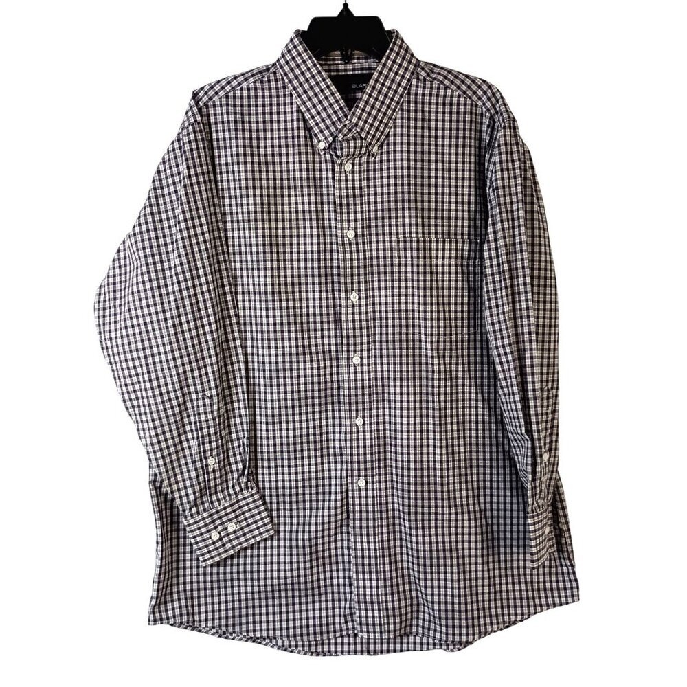 Bill Blass Dress Shirt 16.5 32/33 Blue Check Button Down Long Sleeve